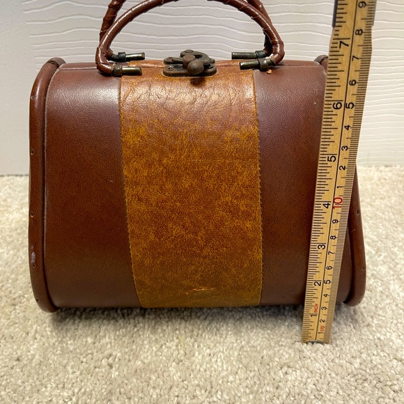 Vintage 60’s 70’s wood leather mini purse handbag possibly doctors bag brown - Picture 4 of 13
